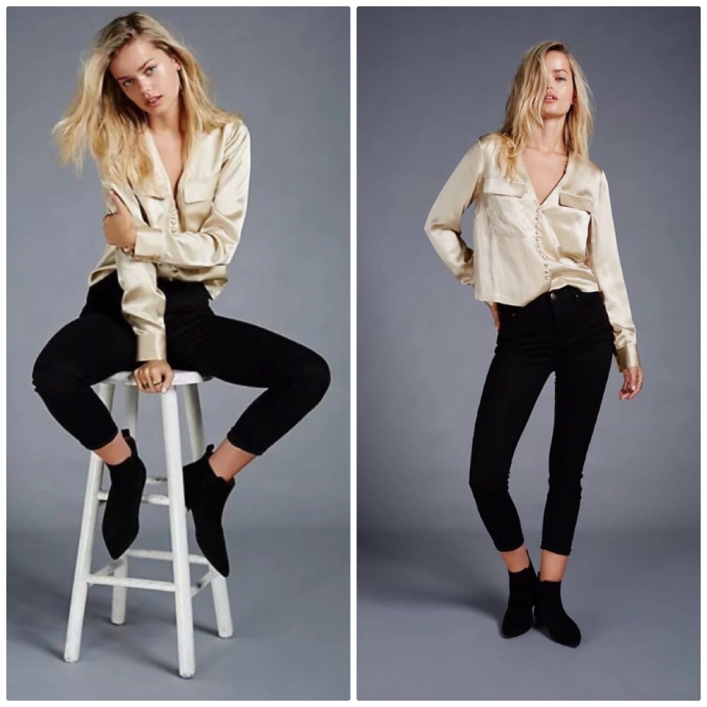 FREE PEOPLE HIGH RISE ROLLER SKINNY JEANS IN BLACK